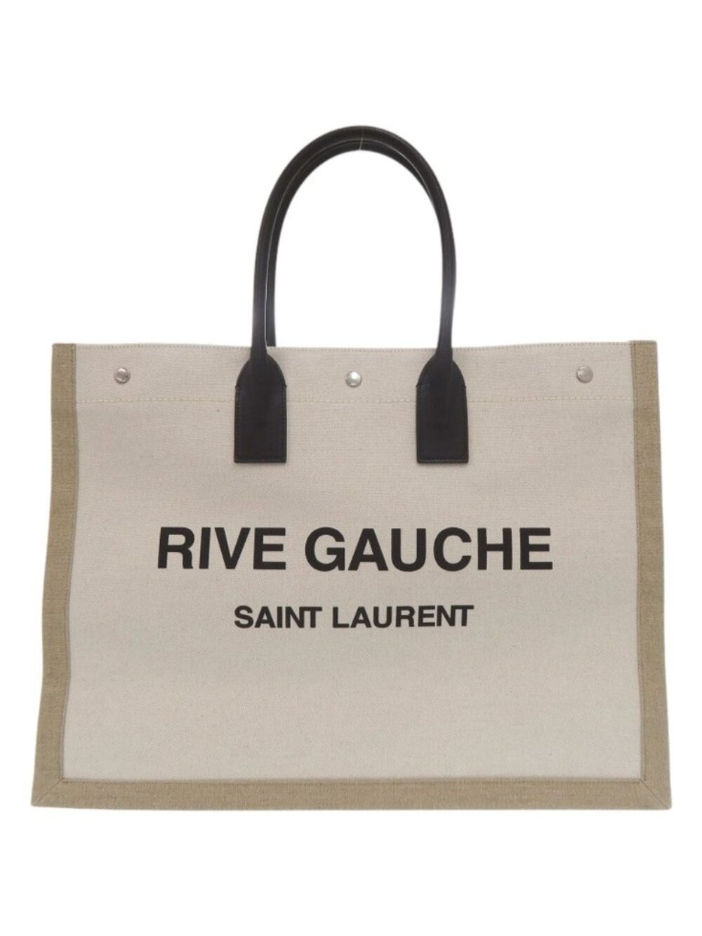 Saint Laurent Paris Rive Gauche Tote Bag Canvas Leather Ecru